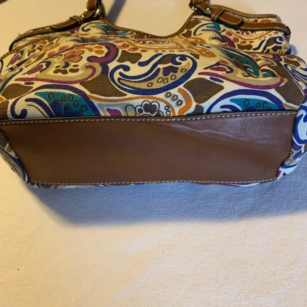 Abstract Paisley Relic coated canvas shoulder bag, vegan leather trim, Looks new